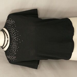 Black Shirt Sleeve Knit Top Stizzoli 50 XL Pearls High Quality Plus Size Italian